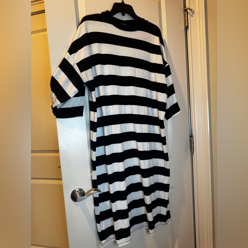 Dressed in LALA Black and White Striped Midi Dress